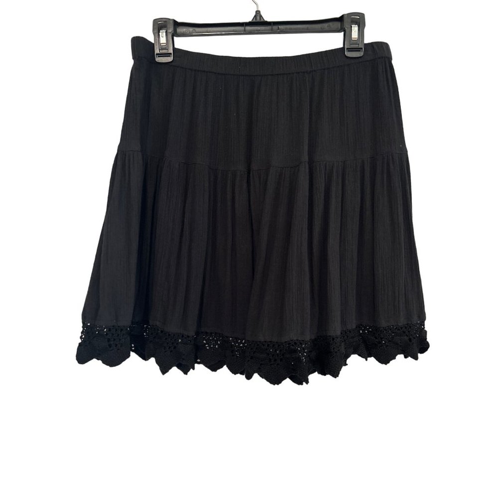 Palm Island, Black, Elastic Waist Mini Skirt Woth Crocheted Hem, Size Large